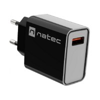 NATEC RIBERA USB Tip-A kućni punjač, QC3.0, 3A, 18W, Crni (NUC-2058)