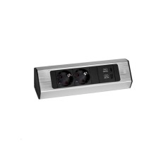 BACHMANN CASIA Kuhinjinska ugaona utičnica ALU,2xšuk,1xUSB A/C charger,srebrna
