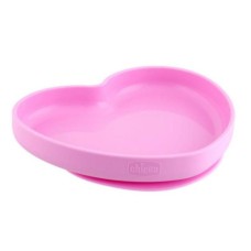 CHICCO Silikonski tanjir, srce, 9m+, roze CHICCO Silikonski tanjir, srce, 9m+, roze