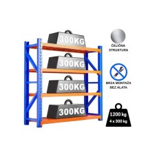 EPRO Metalna montažna polica Professional 200x200x60cm, metal-metal, 1.200kg (4x300kg) plavo-narandžasta EPRO Metalna montažna polica Professional 200x200x60cm, metal-metal, 1.200kg (4x300kg) plavo-narandžasta