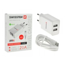 SWISSTEN Kućni Punjač 2.1A 2xUSB Type-C (Bela) SWISSTEN Kućni Punjač 2.1A 2xUSB Type-C (Bela)