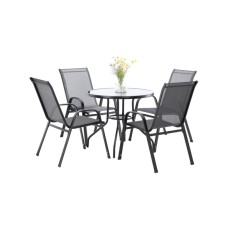 CHOMIK Baštenski set nameštaja, 4 stolice i okrugli sto – sivi